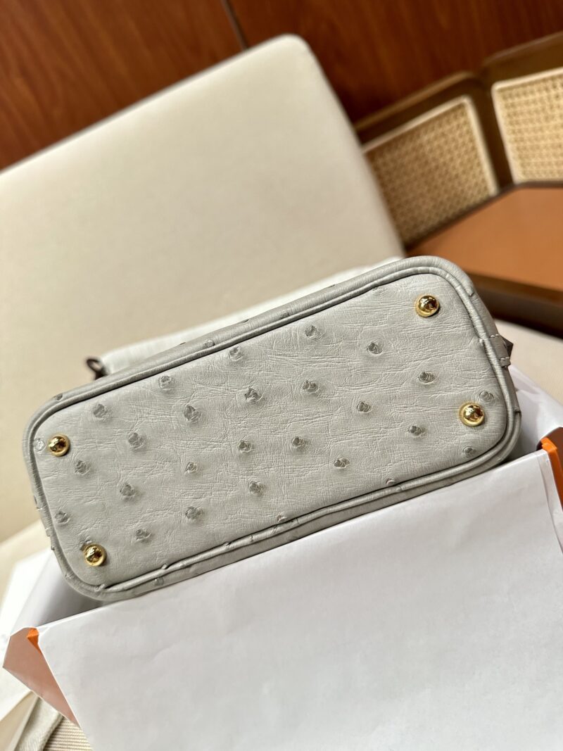 Hermès Mini Bolide 18 Ostrich Gris Pearl Gold Hardware