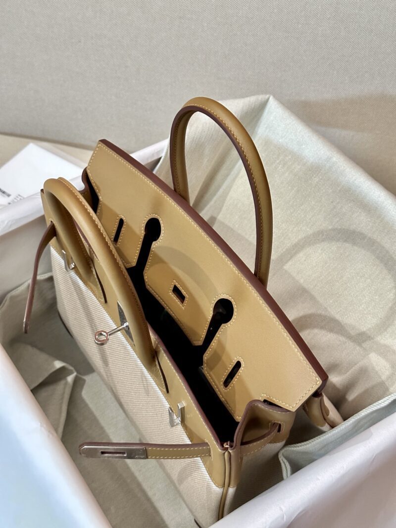 Hermès Birkin 30 Biscuit, Canvas Beige Togo Palladium Hardware - Image 5