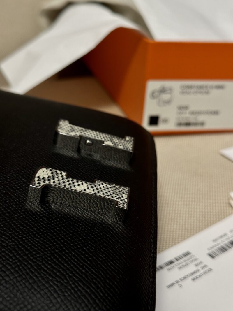 Hermès Constance 18 Noir, Lizard Buckle Epsom Palladium Hardware - Image 5