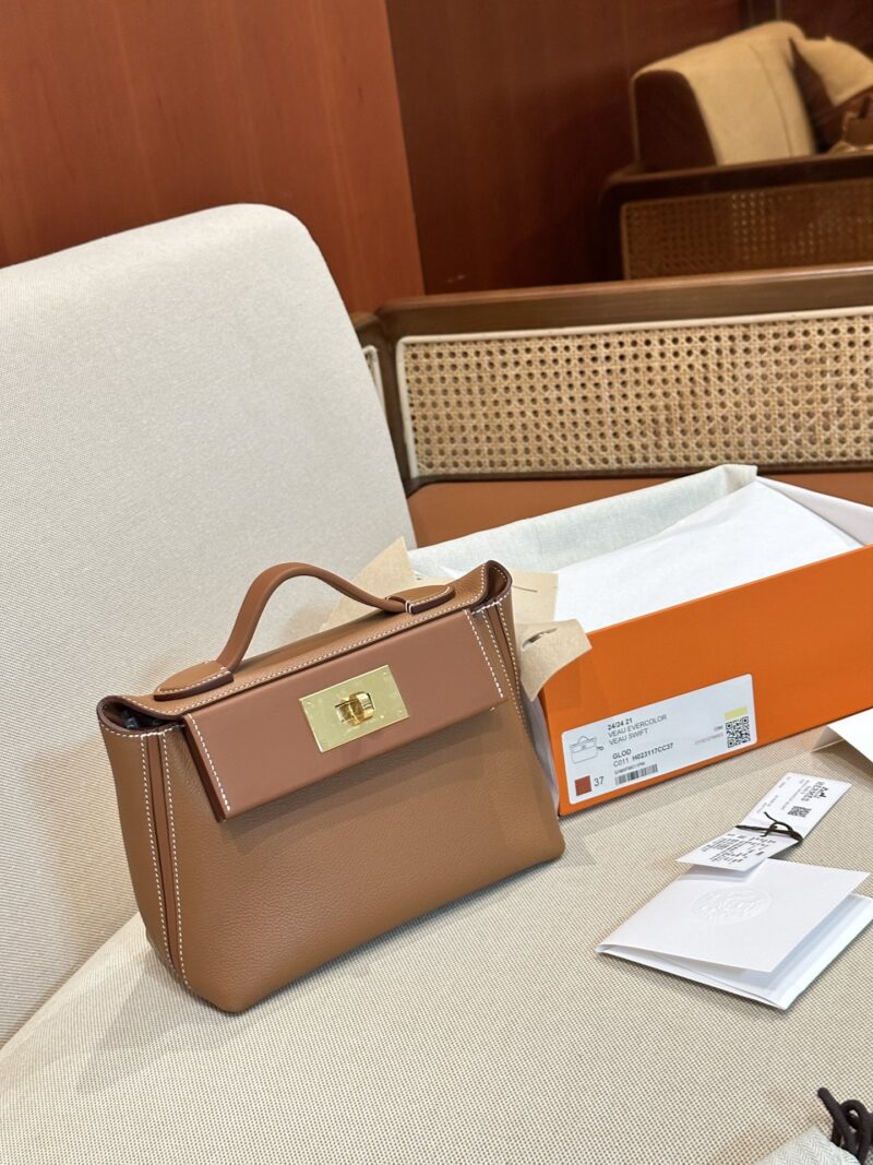 Hermès Mini Kelly 2424 Evercolor & Swift Gold Gold Hardware - Image 9