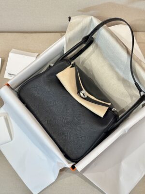 Hermès Lindy 30 Clemence Noir Silver Hardware