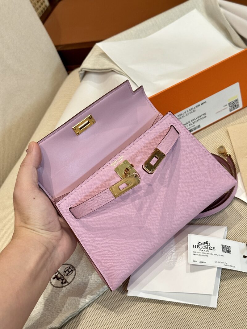 Hermès Mini Kelly 19 Epsom Mauve Sylvestre Gold Hardware - Image 8