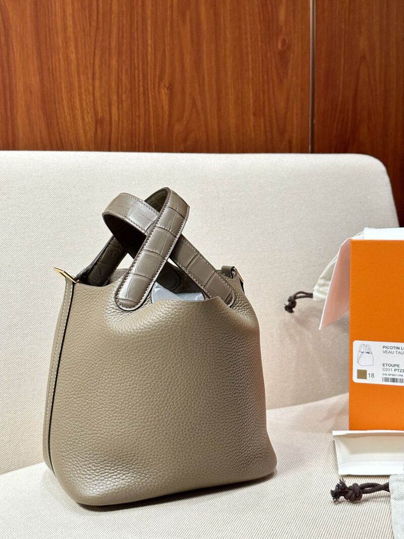 Hermès Picotin Touch 18 Taurillon Clemence & Crocodile Etoupe Gold Hardware - Image 5