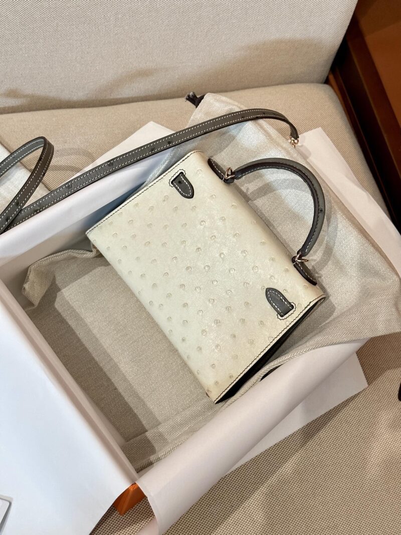 Hermès Mini Kelly 19 Ostrich Beton & Gris Asphalt Gold Hardware - Image 14