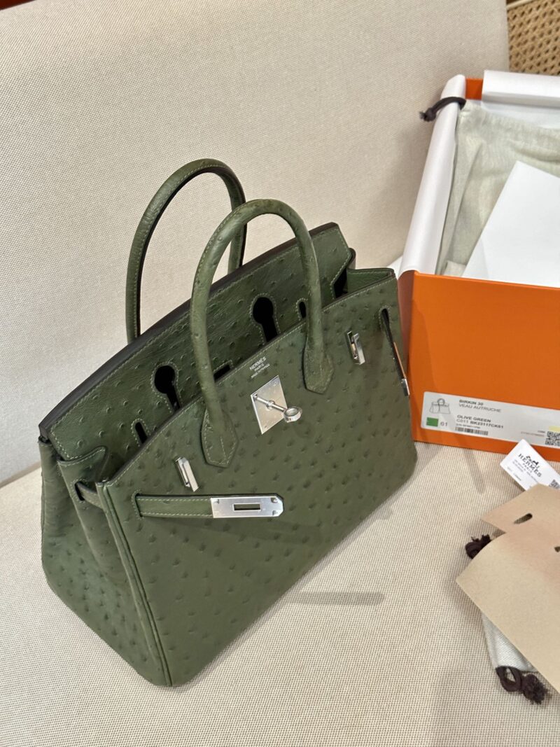 Hermès Birkin 30 Olive Green Ostrich Palladium Hardware - Image 4