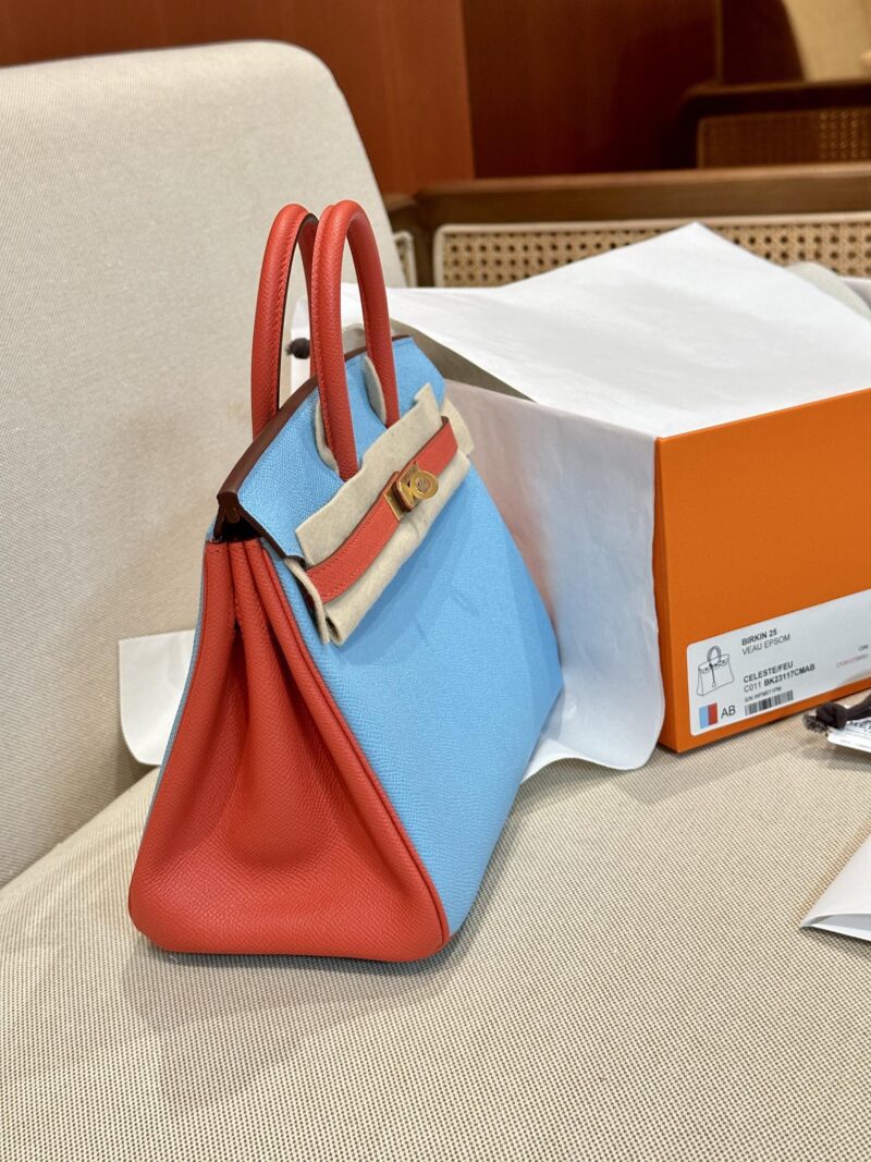 Hermès Birkin 25 Blue Celeste, Feu Orange Epsom Gold Hardware - Image 5