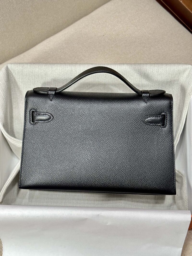 Hermès Kelly Pochette Noir, Beton Swift Palladium Hardware
