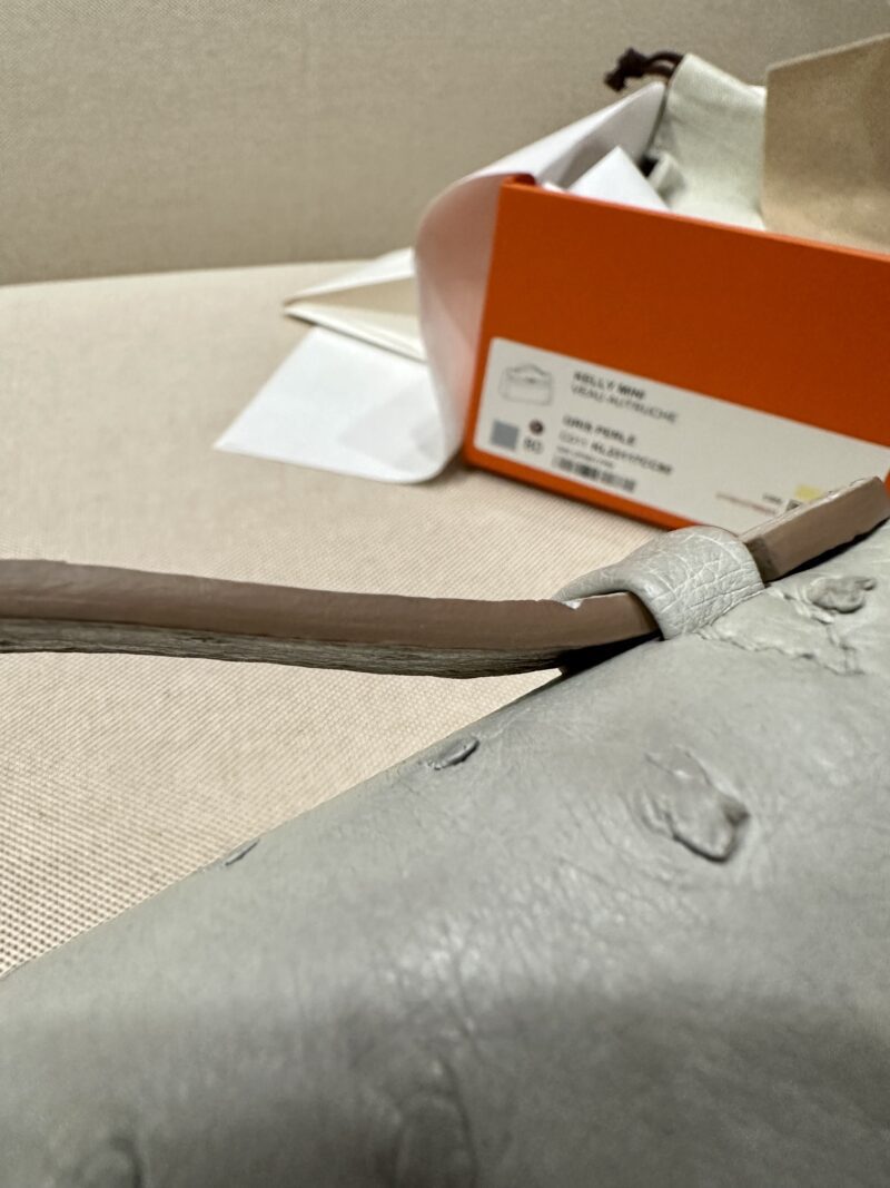 Hermès Kelly Pochette Gris Pearl Ostrich Gold Hardware