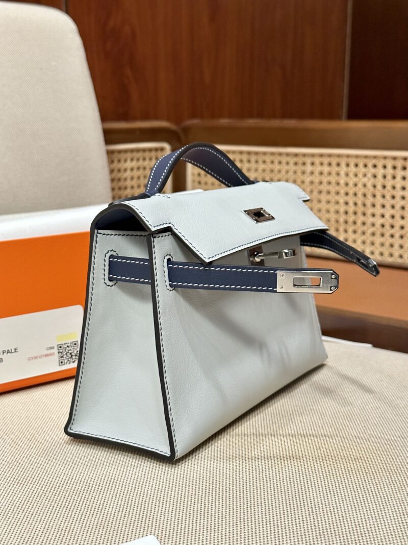 Hermès Kelly Pochette Blue Brume, Blue Navy Swift Palladium Hardware