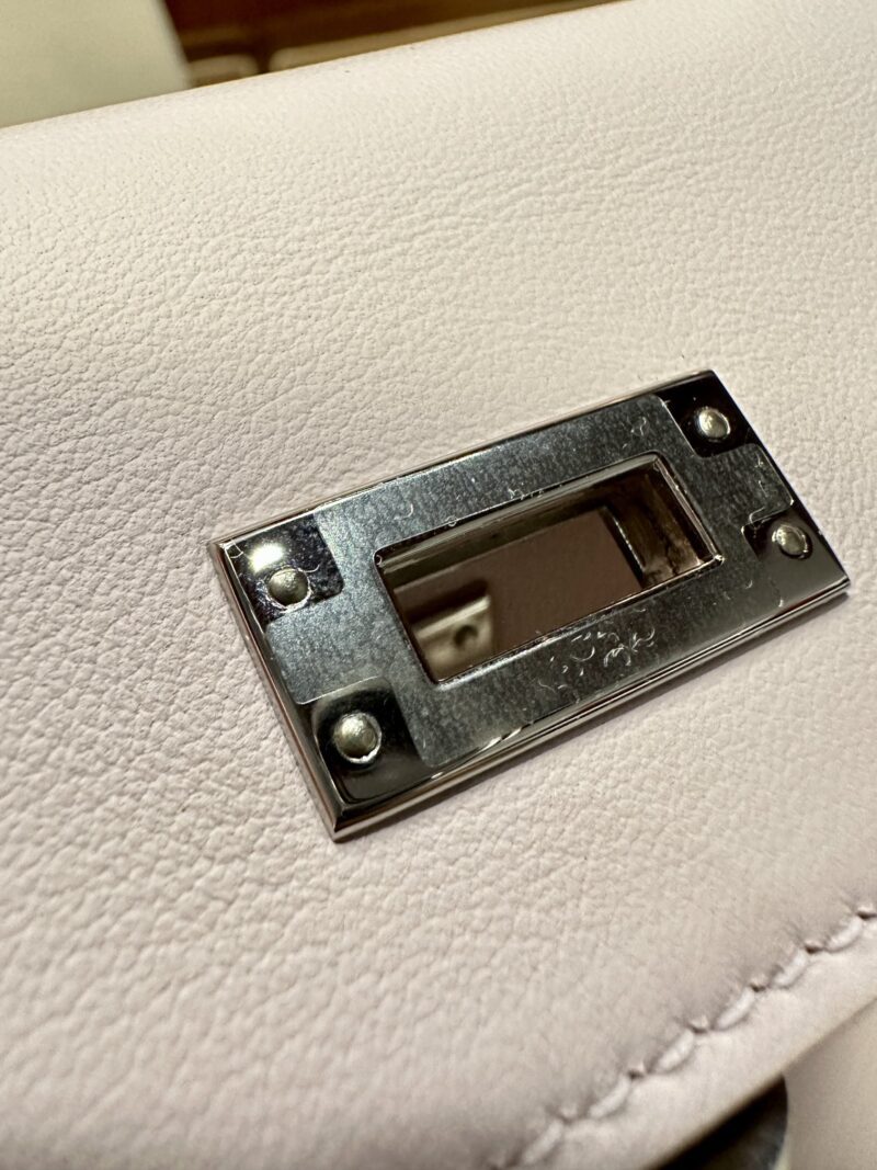 Hermès Kelly Pochette Mauve Pale Swift Palladium Hardware