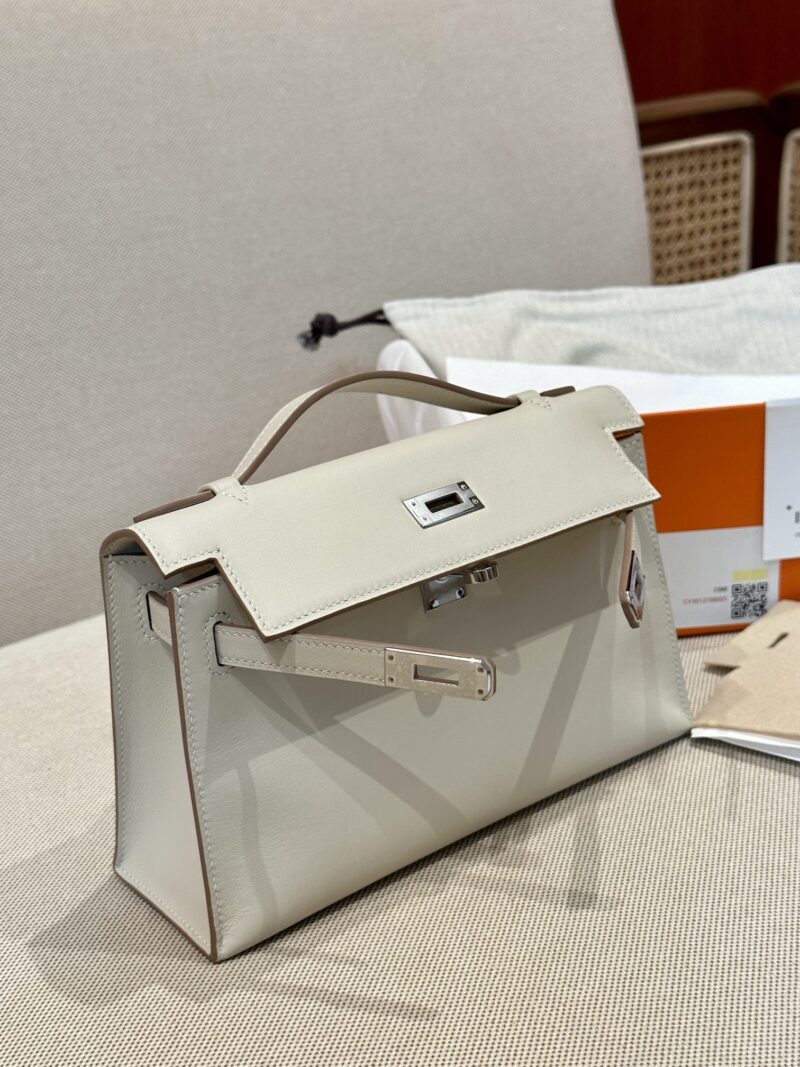 Hermès Kelly Pochette Craie Swift Palladium Hardware