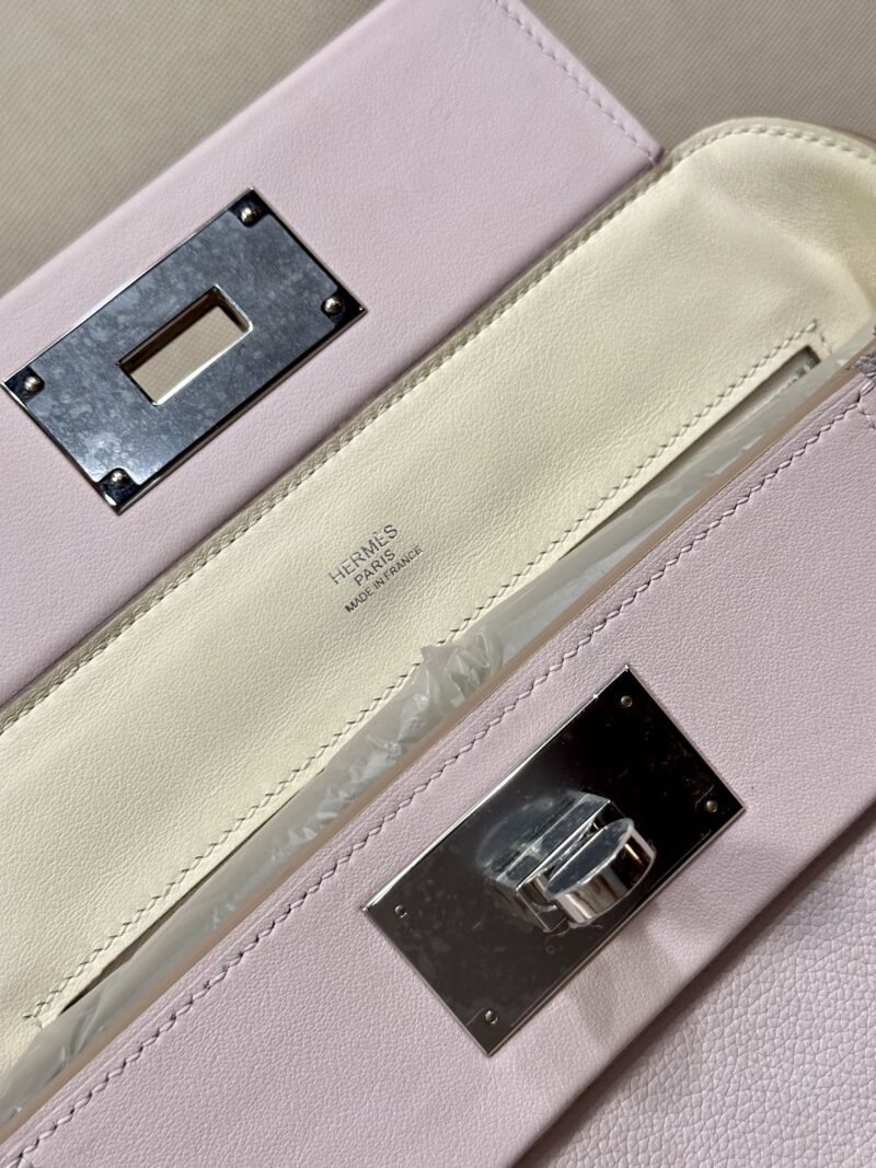 Hermès Mini Kelly 2424 Evercolor & Swift Mauve Pale Silver Hardware - Image 9