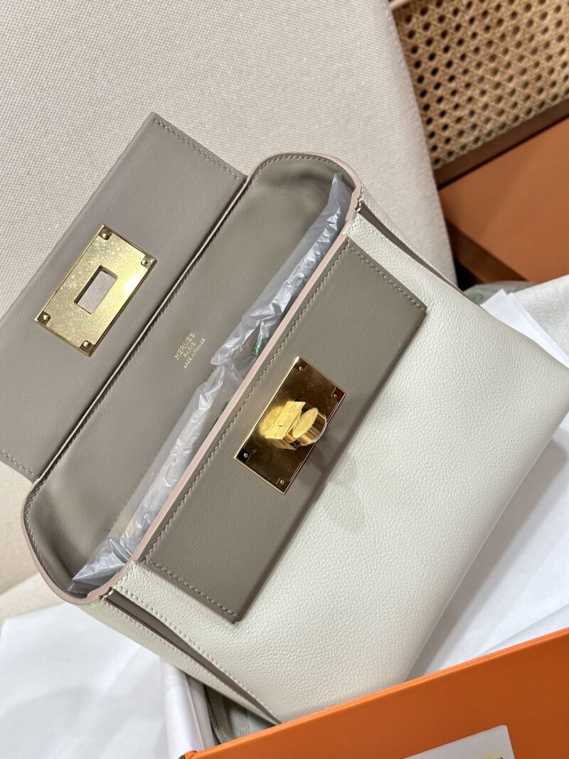 Hermès Mini Kelly 2424 Evercolor & Swift Craie & Gris Asphalt Gold Hardware - Image 7