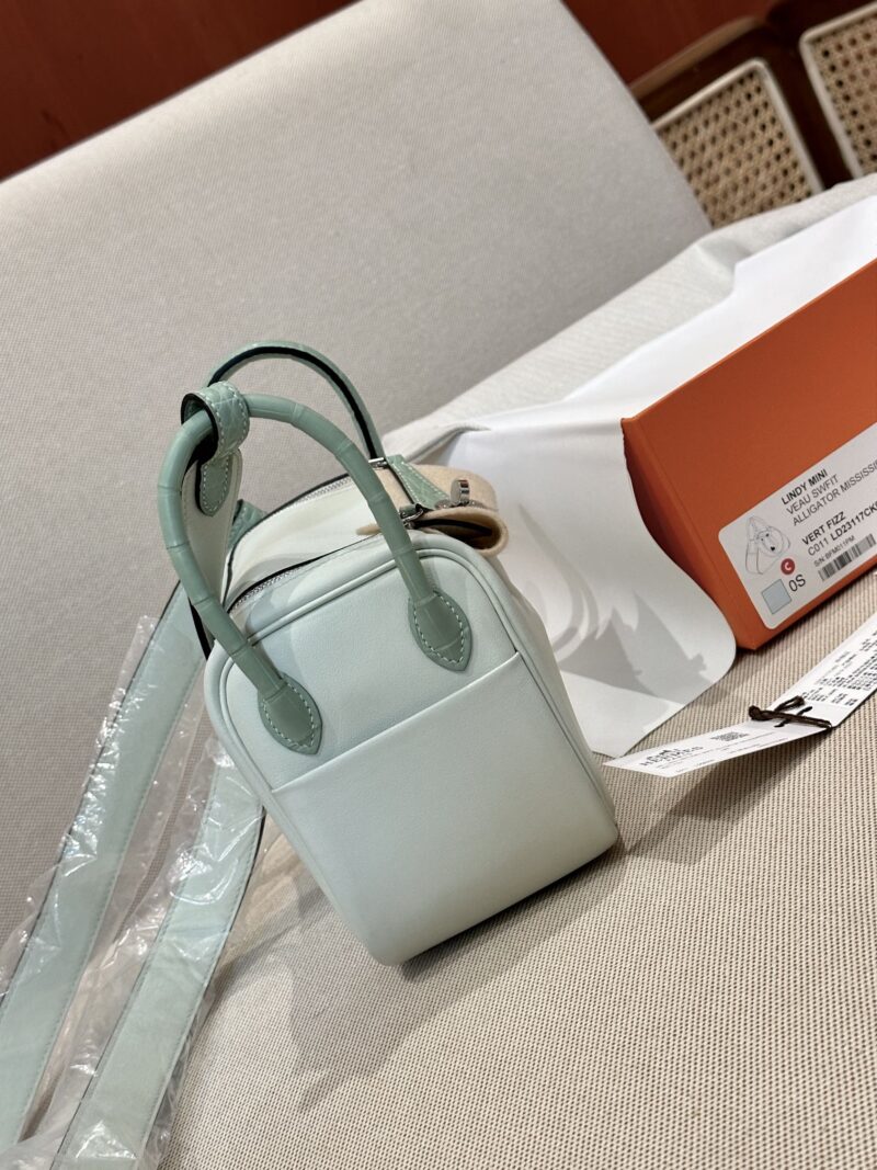 Hermès Mini Lindy 19 Swift & Crocodile Vert Fizz Silver Hardware - Image 7