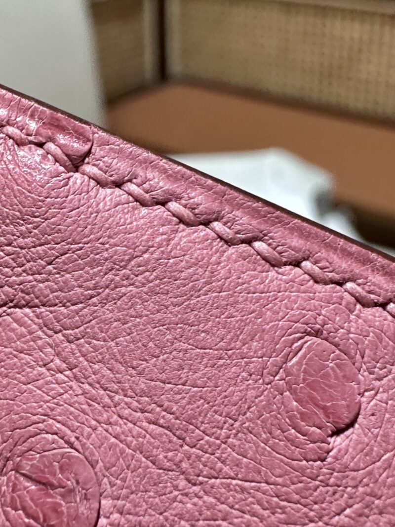Hermès Mini Kelly Ostrich Rose Bubble Silver Hardware - Image 17