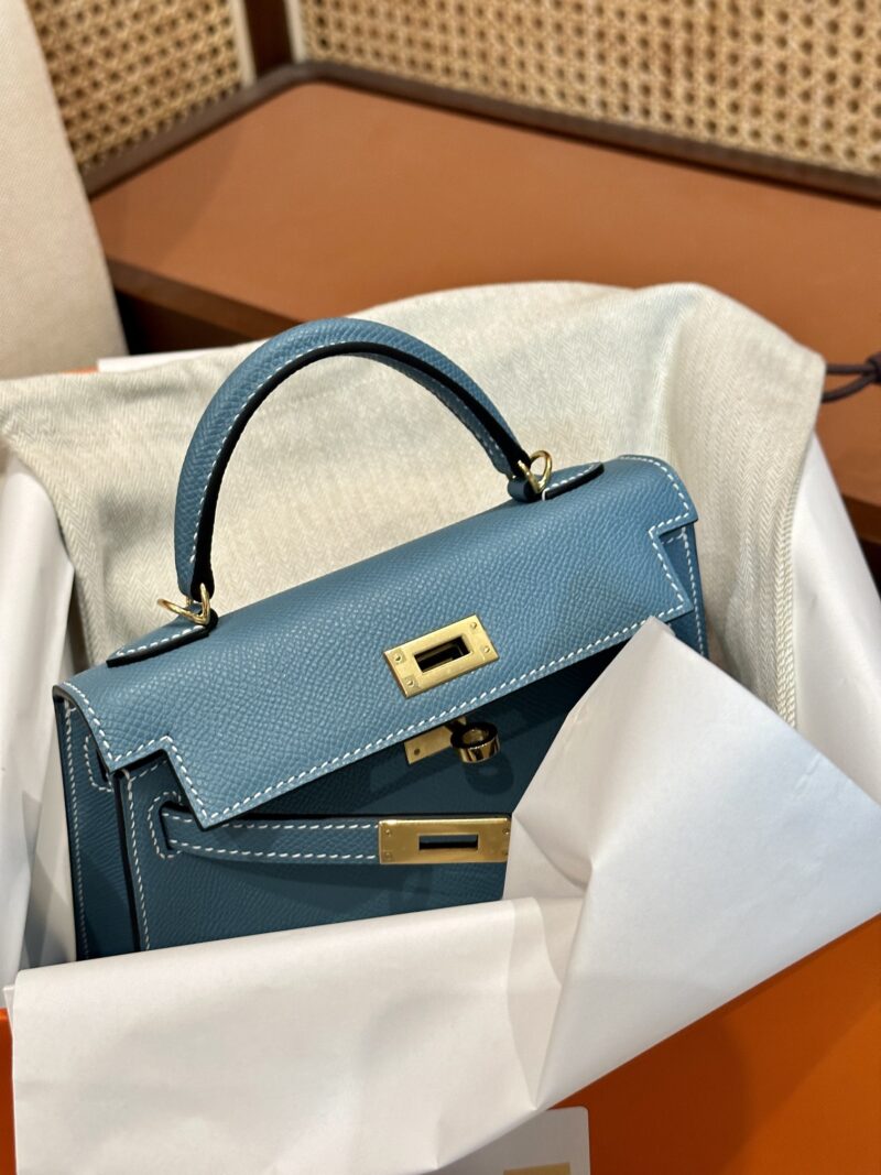 Hermès Mini Kelly 19 Epsom New Blue Jean Gold Hardware - Image 6