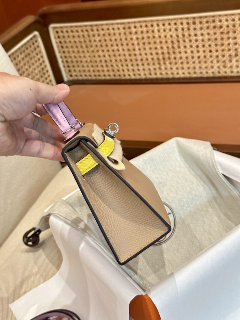Hermès Mini Kelly Epsom Chai & Mauve Sylvestre & Jaune Citron Silver Hardware - Image 10