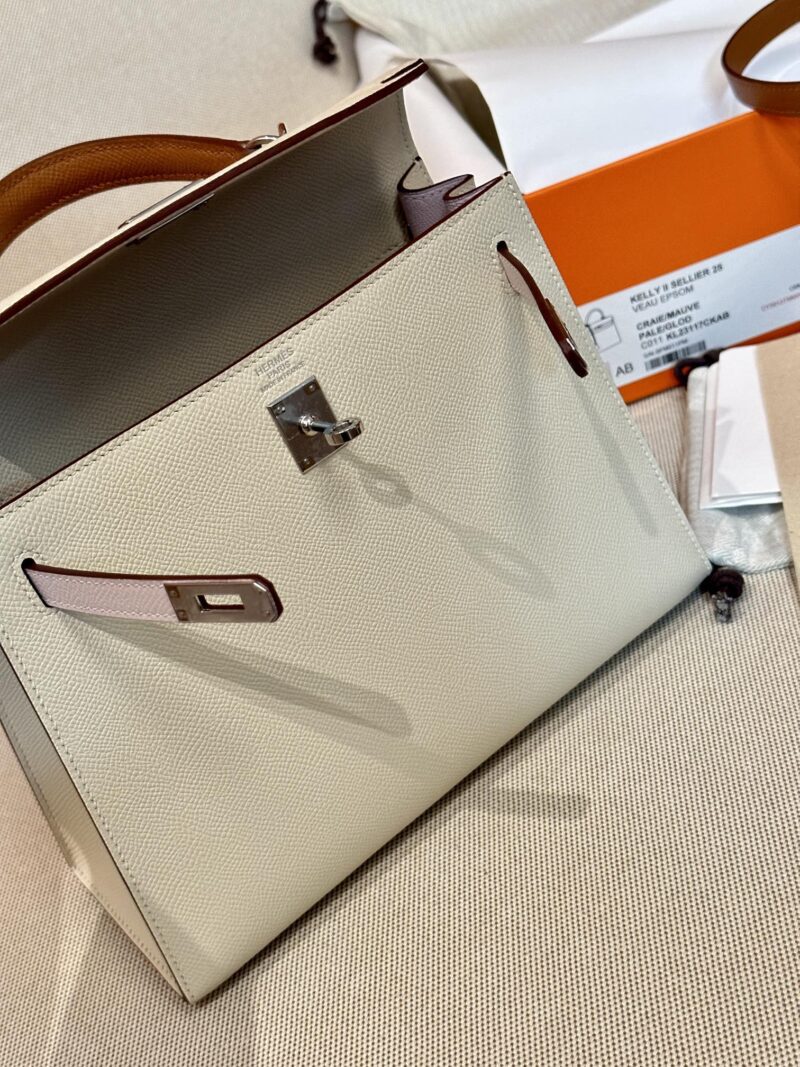 Hermès Kelly 25 Epsom Craie, Mauve Pale Silver Hardware - Image 7