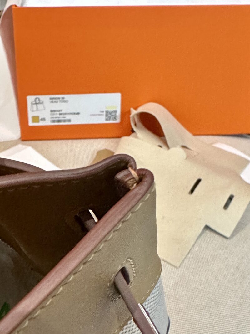 Hermès Birkin 30 Biscuit, Canvas Beige Togo Palladium Hardware - Image 7