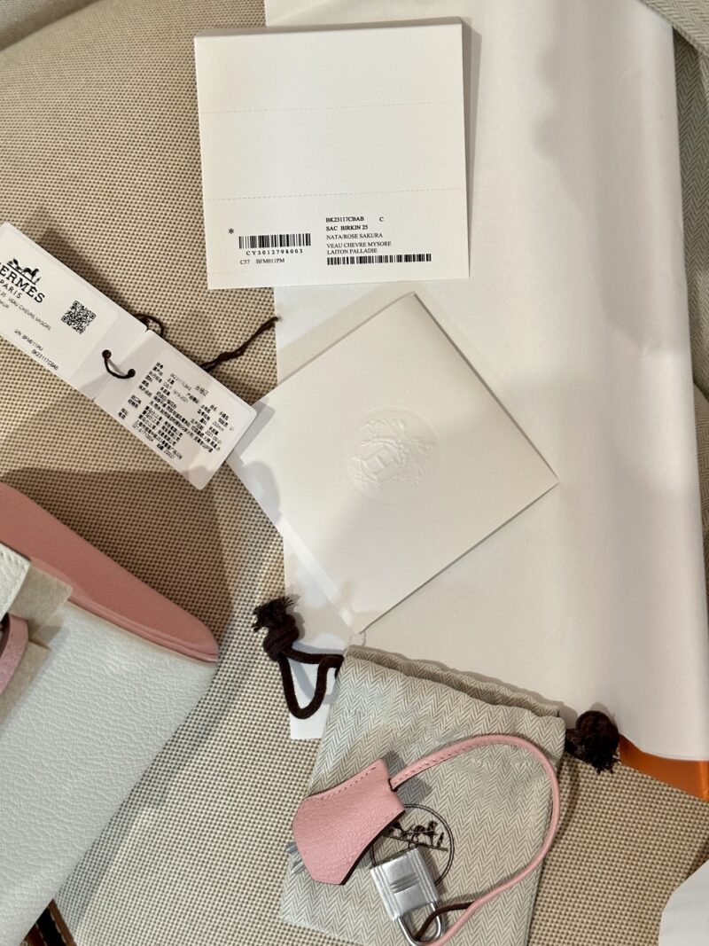 Hermès Birkin 25 Nata, Rose Sakura Chevre Palladium Hardware - Image 15