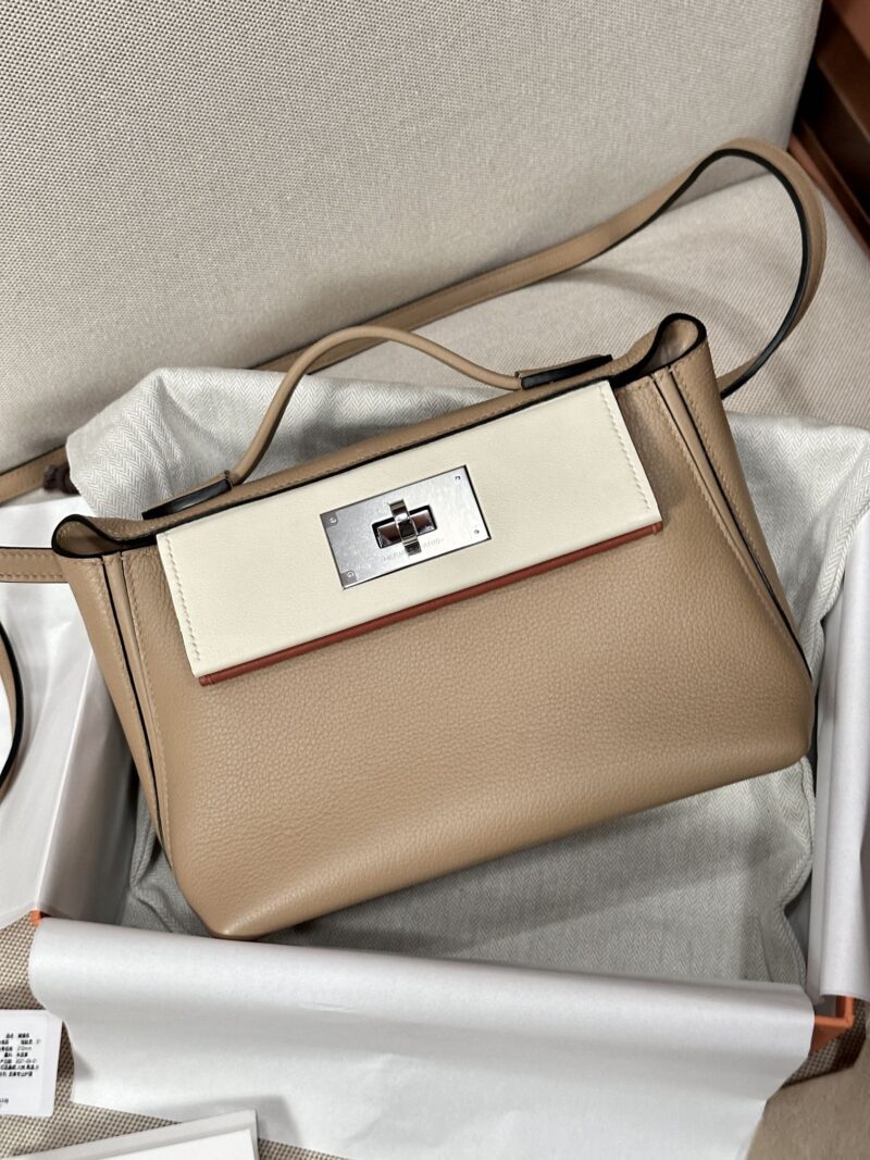 Hermès Mini Kelly 2424 Evercolor & Swift Chai & Nata & Potiron Silver Hardware - Image 2
