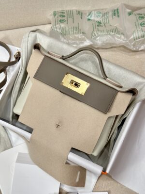 Hermès Mini Kelly 2424 Evercolor & Swift Craie & Gris Asphalt Gold Hardware