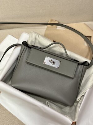 Hermès Mini Kelly 2424 Evercolor & Swift Gris Meyer Silver Hardware