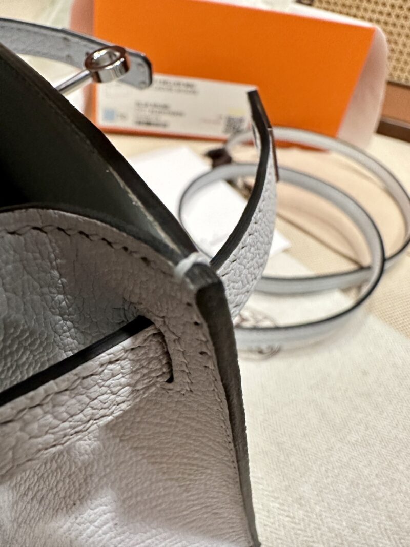 Hermès Mini Kelly Chevre Blue Brume Silver Hardware - Image 15