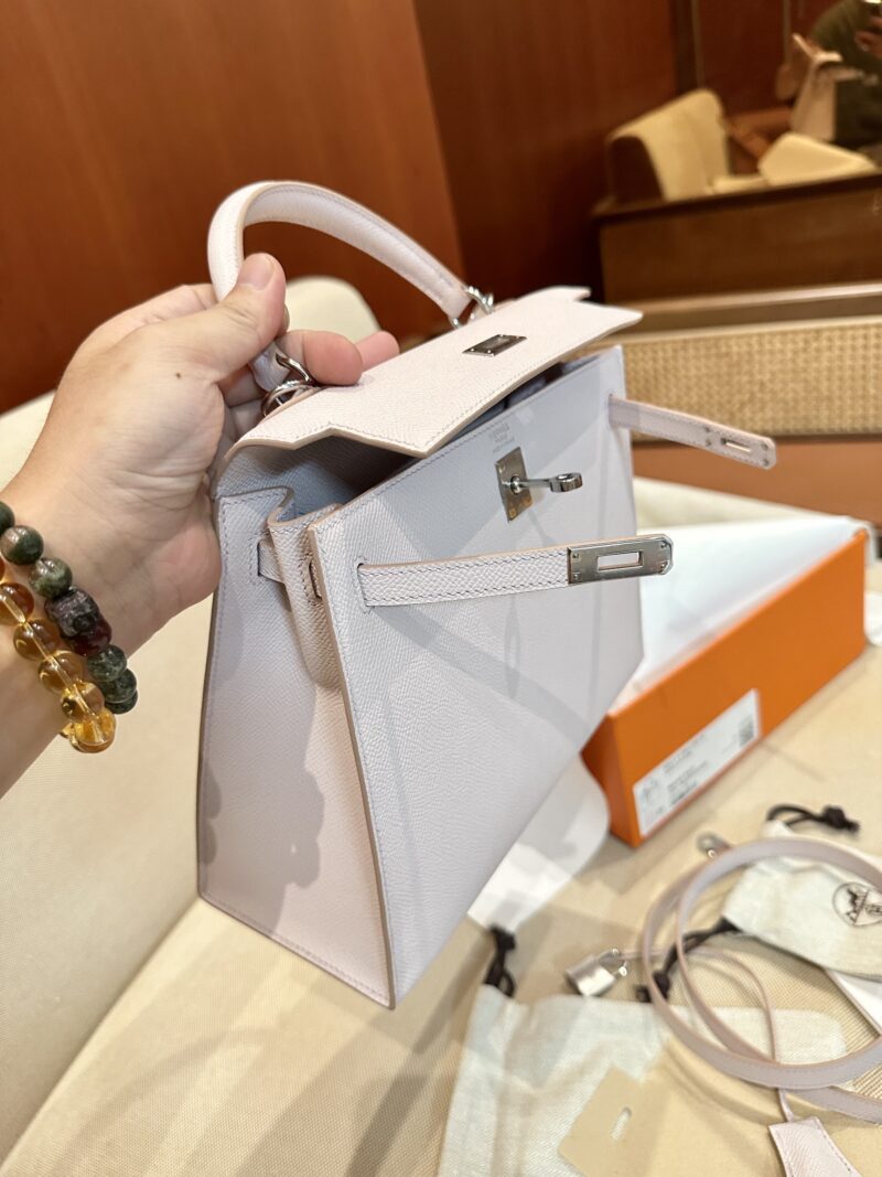Hermès Kelly 25 Epsom Mauve Silver Hardware - Image 5