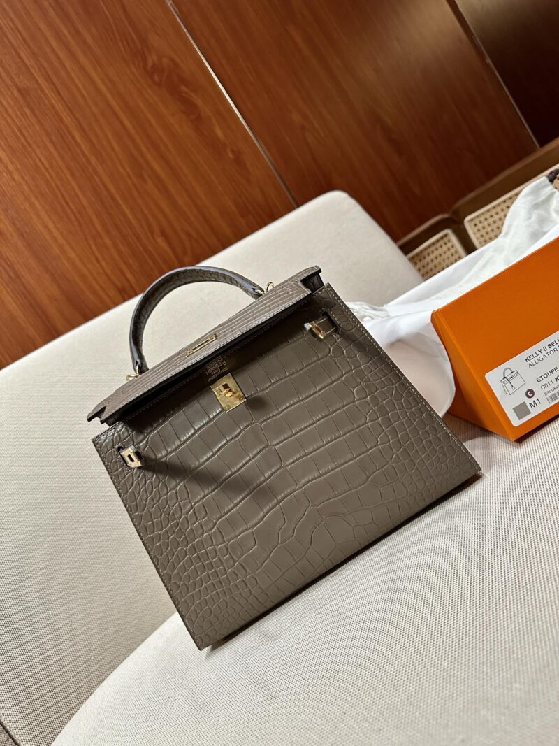 Hermès Kelly 25 Matte Alligator Origan Gold Hardware - Image 5