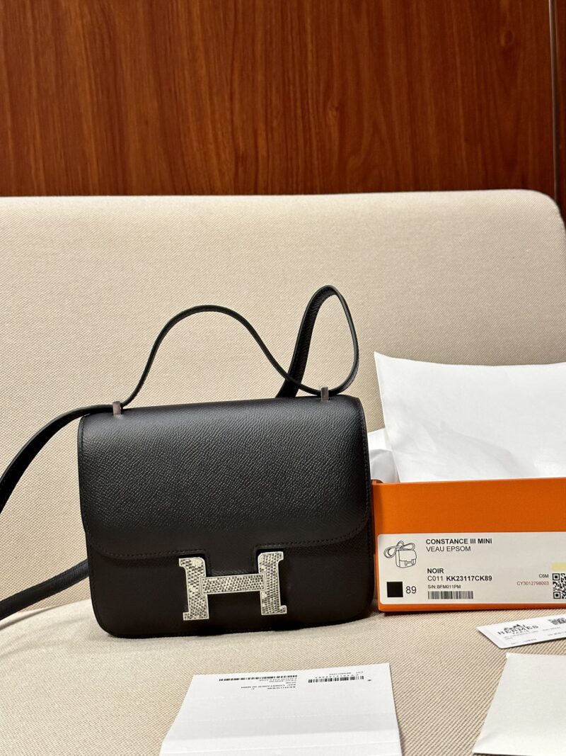 Hermès Constance 18 Noir, Lizard Buckle Epsom Palladium Hardware