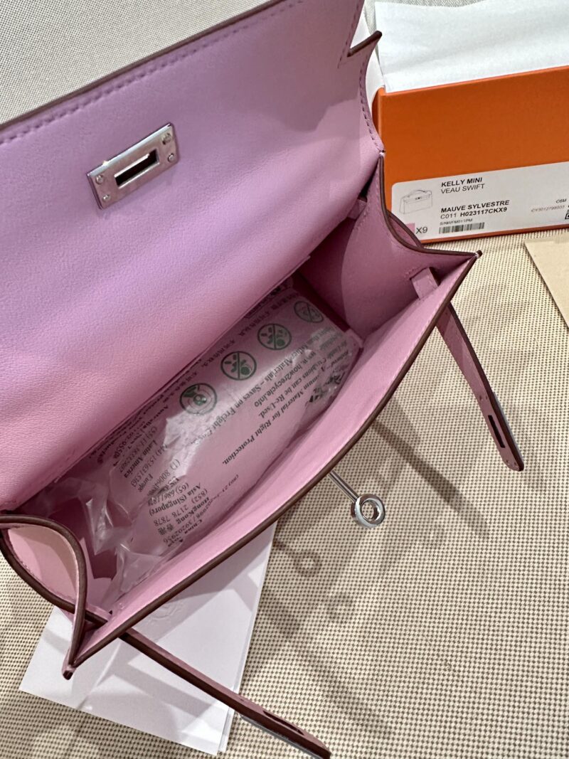 Hermès Kelly Pochette Mauve Sylvestre, Silver Swift Palladium Hardware