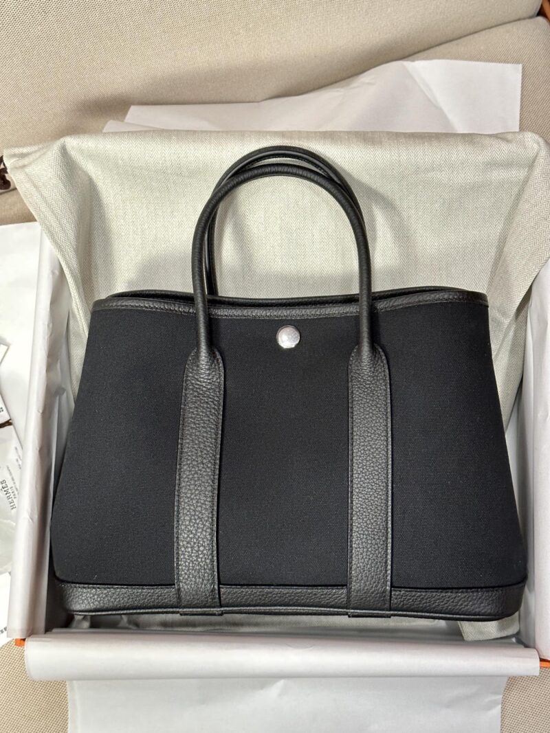 Hermès Garden Party 30 Canvas & Togo Noir Silver Hardware - Image 2