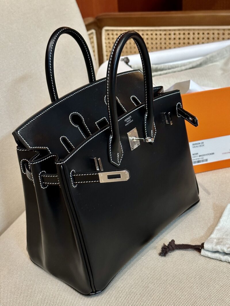 Hermès Birkin 25 Noir Box Palladium Hardware - Image 8