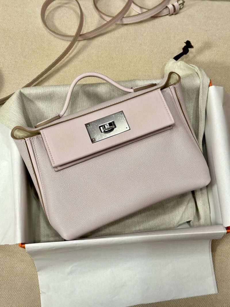 Hermès Mini Kelly 2424 Evercolor & Swift Mauve Pale Silver Hardware - Image 6