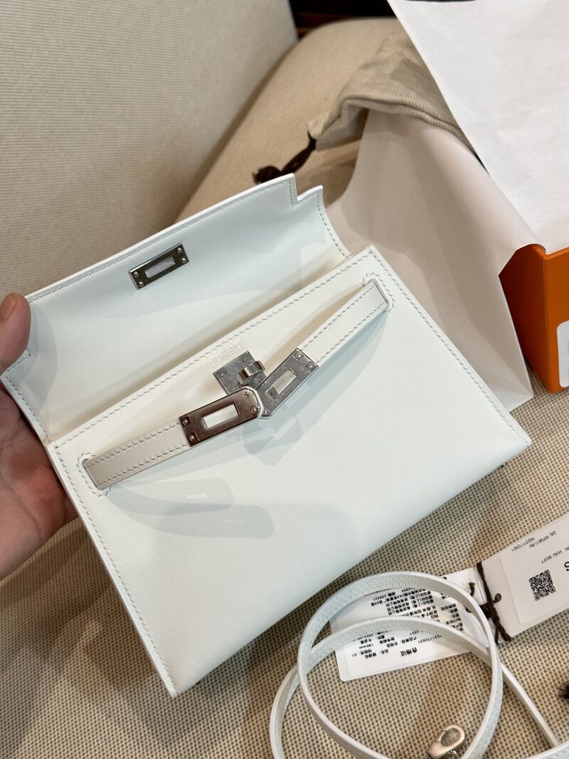 Hermès Mini Kelly Swift Blanc Silver Hardware - Image 7