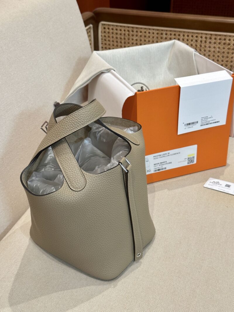 Hermès Picotin 18 Taurillon Clemence Beige Marfa Silver Hardware - Image 7