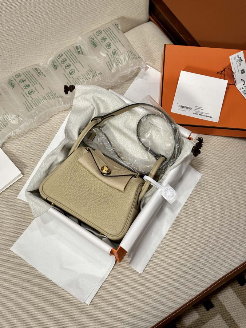 Hermès Mini Lindy 20 Taurillon Clemence Gris Trench Silver Hardware