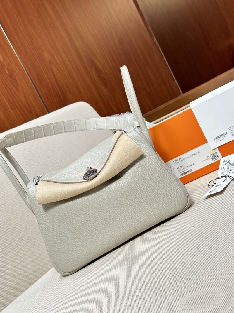 Hermès Lindy 26 Taurillon Clemence & Crocodile Beton Silver Hardware - Image 2