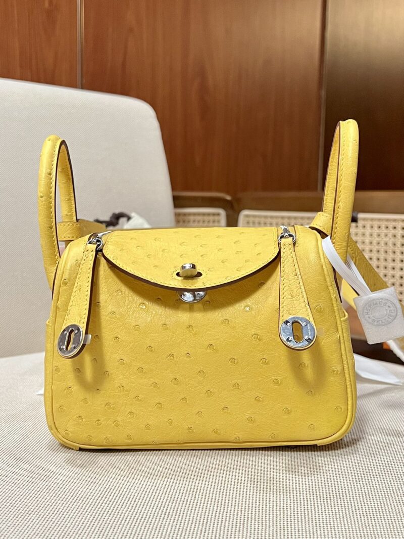 Hermès Mini Lindy 20 Ostrich Lime Silver Hardware - Image 4