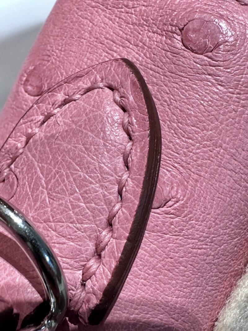 Hermès Mini Kelly Ostrich Rose Bubble Silver Hardware - Image 16