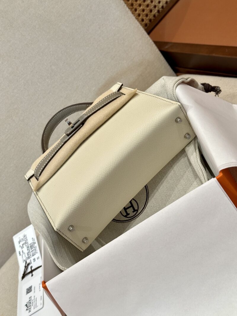Hermès Mini Kelly 19 Epsom Craie & Gris Asphalt Silver Hardware - Image 11