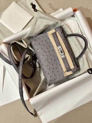 Hermès Mini Kelly 19 Ostrich Gris Agate Silver Hardware