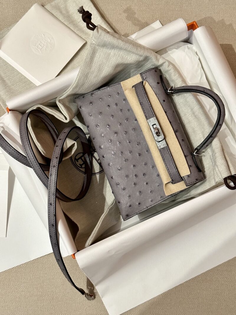 Hermès Mini Kelly 19 Ostrich Gris Agate Silver Hardware