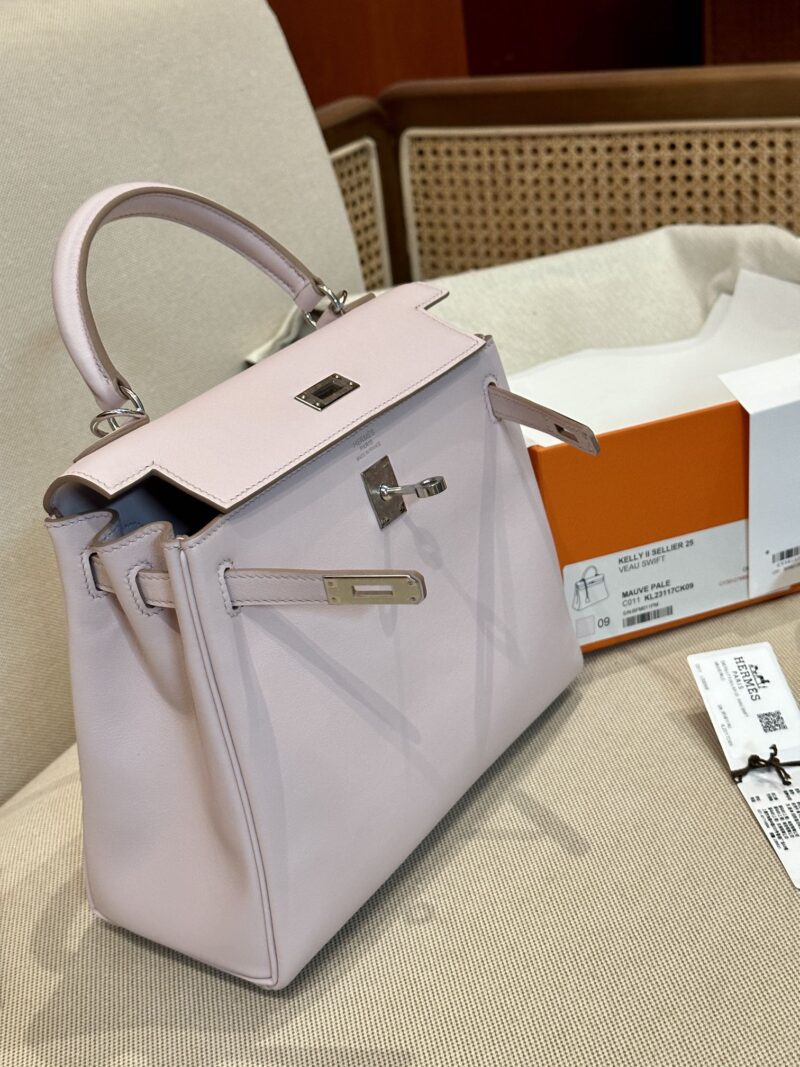 Hermès Kelly 25 Swift Mauve Silver Hardware - Image 5