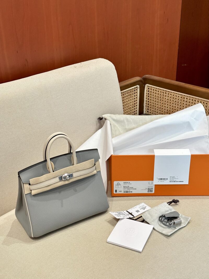 Hermès Birkin 25 Blue De Presse, Craie Togo Palladium Hardware - Image 6