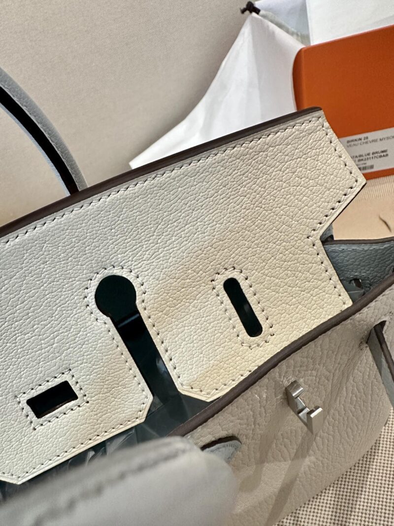 Hermès Birkin 25 Nata, Blue Brume Chevre Palladium Hardware - Image 15