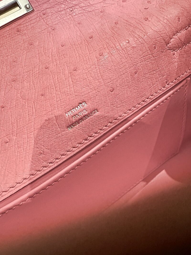 Hermès Kelly Pochette Rose Bubble Ostrich Palladium Hardware