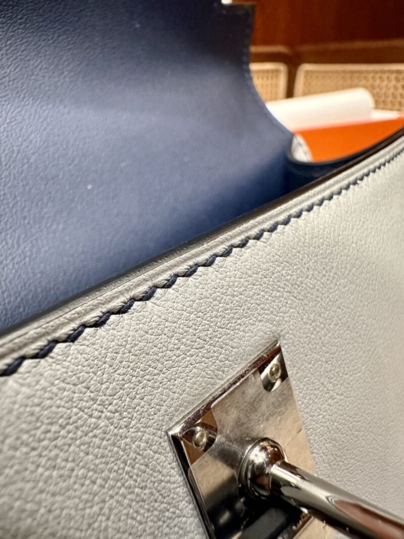 Hermès Kelly Pochette Blue Brume, Blue Navy Swift Palladium Hardware