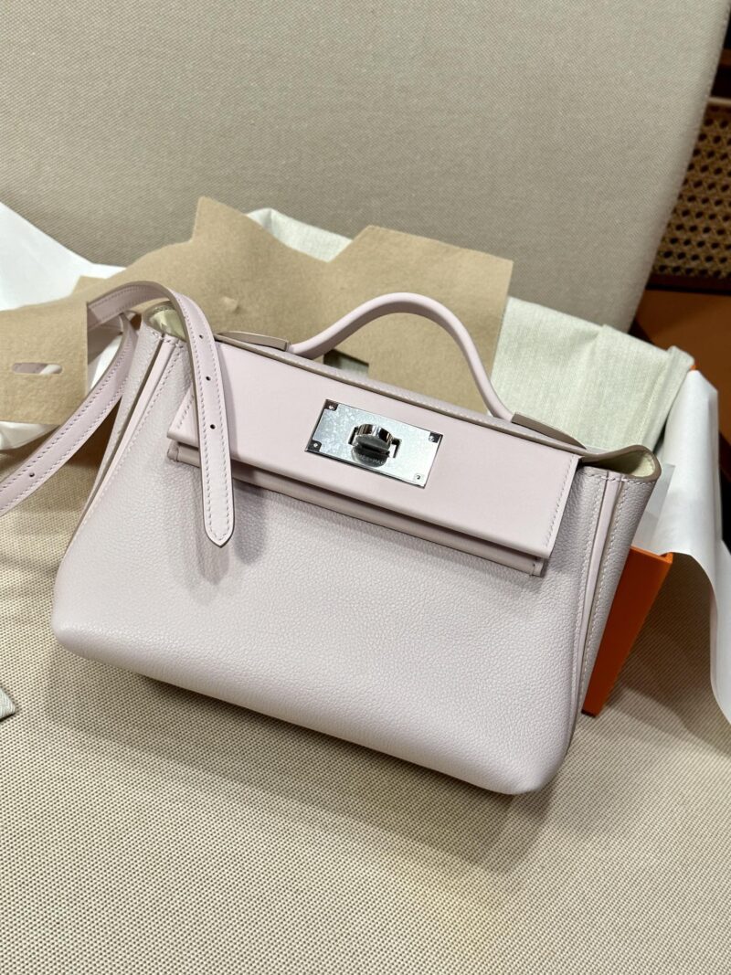 Hermès Mini Kelly 2424 Evercolor & Swift Mauve Pale Silver Hardware - Image 7